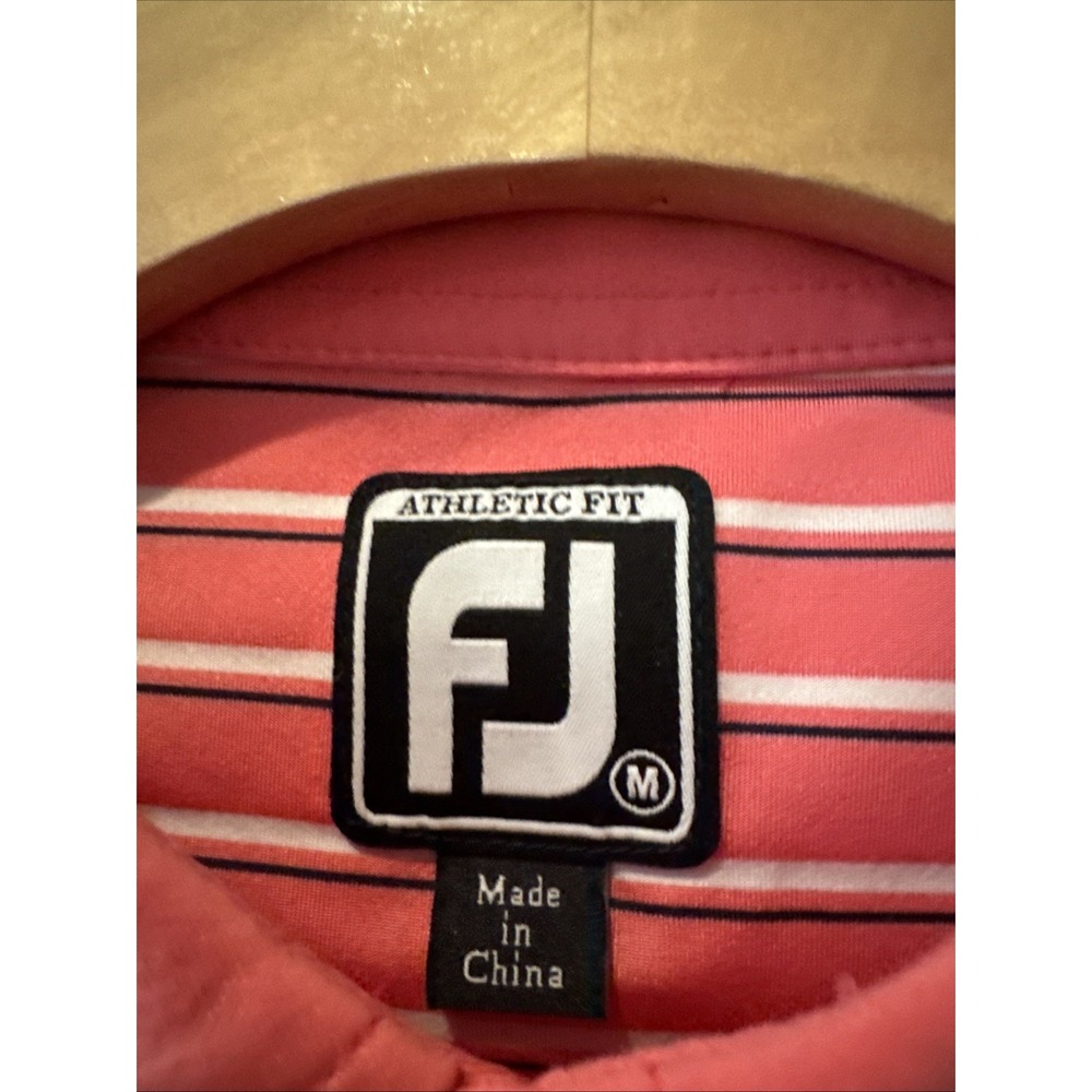 Footjoy Polo Shirt Mens M PINK/BLUE STRIPE SS Golf Performance ATHLETIC FIT - Picture 3 of 16